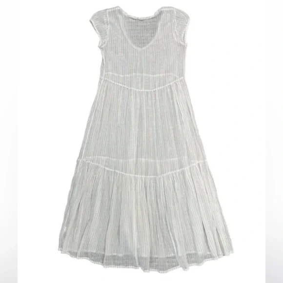 Matta Lightweight Cotton Metallic Stripe V-Neck Midi Dress - Picture 2 of 5